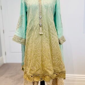 Indian/Pakistani 3 piece embroidered cotton/chiffon suit